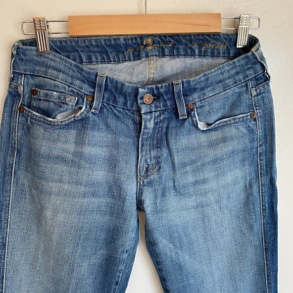 7 for All Mankind Denim Rhinestone A Pocket Y2K Med Wash Bootcut Jeans 29 - Picture 2 of 8